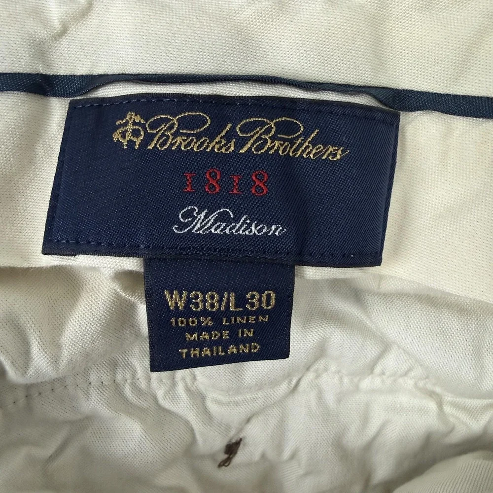 Brooks Brothers Pants Mens 38x30 Beige Irish Linen 1818 Madison Pleated Cuffed